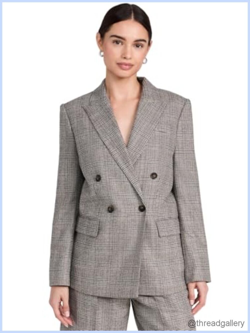 Double Breasted Blazer Italian Wool Blend Glen Plaid Tailored
